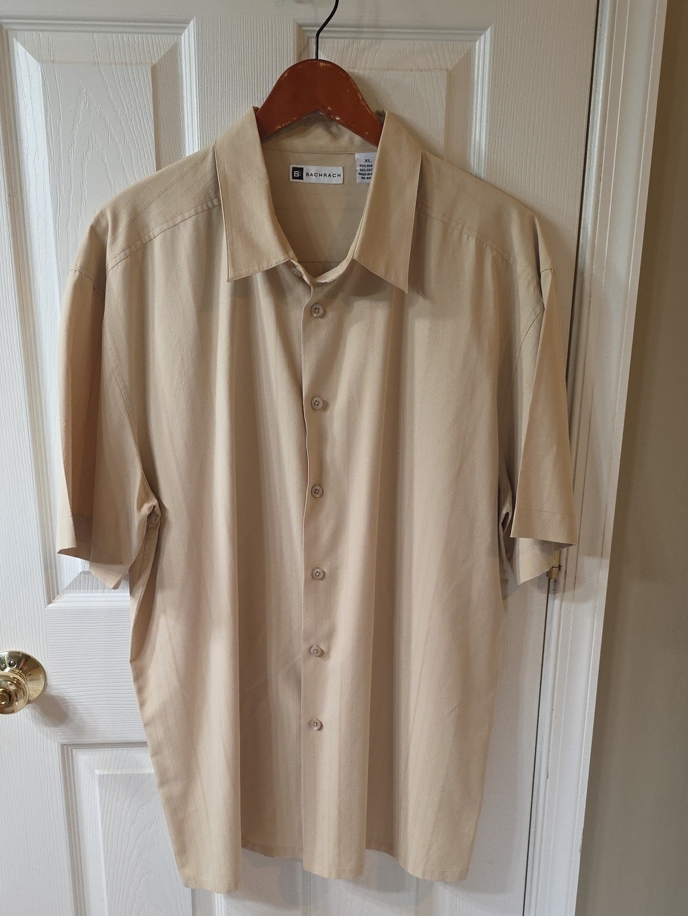 Bachrach Beige Short-Sleeve Button-Down Shirt